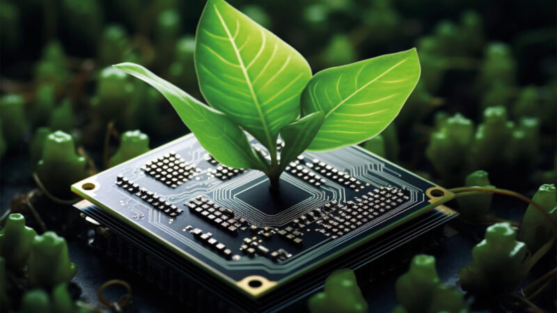Microchip mit Pflanze - Klimaschutz